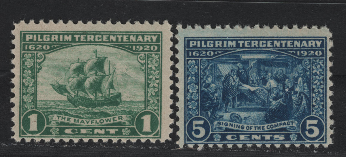 Lot 70 United States SC#548, 550 1c & 5c Green - Deep Blue , 1920 Pilgrim Tercentenary Issue, 2 FNH Singles