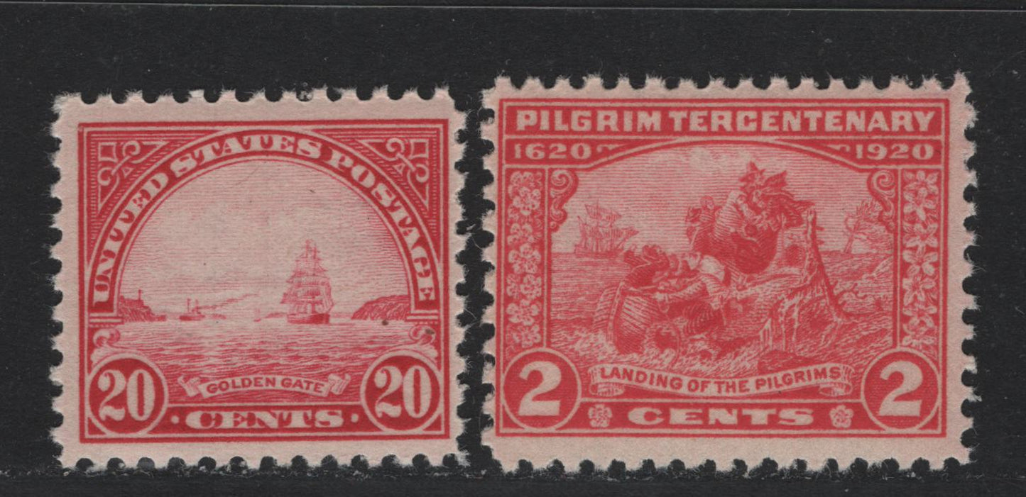 Lot 153 United States SC#549, 567 2c - 20c Carmine Rose - Carmine , 1920-1923 Pilgrim Tercentenary - 4th Bureau Issues, 2 FNH Singles