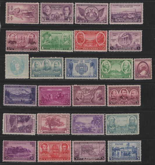Lot 192 United States SC#772-777, 782-796, 798-802 3c Rose Purple - Rose Violet, 1935-1937 Connecticut Tercentenary - Territorial Issues, 25 F/VFNH Singles, Mostly VFNH Group With Only 5 Being Fine, 772, 774, 783, 794 & 801