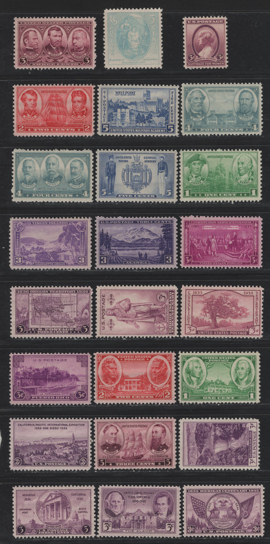 Lot 193 United States SC#772-777, 782-796, 798-802 3c Rose Purple - Rose Violet, 1935-1937 Connecticut Tercentenary - Territorial Issues, 24 F/VFNH Singles, As Lot 192, But 7 Are Fine Centered, 3c Navy (#792) Has A Veritcal Crease (Not Counted).