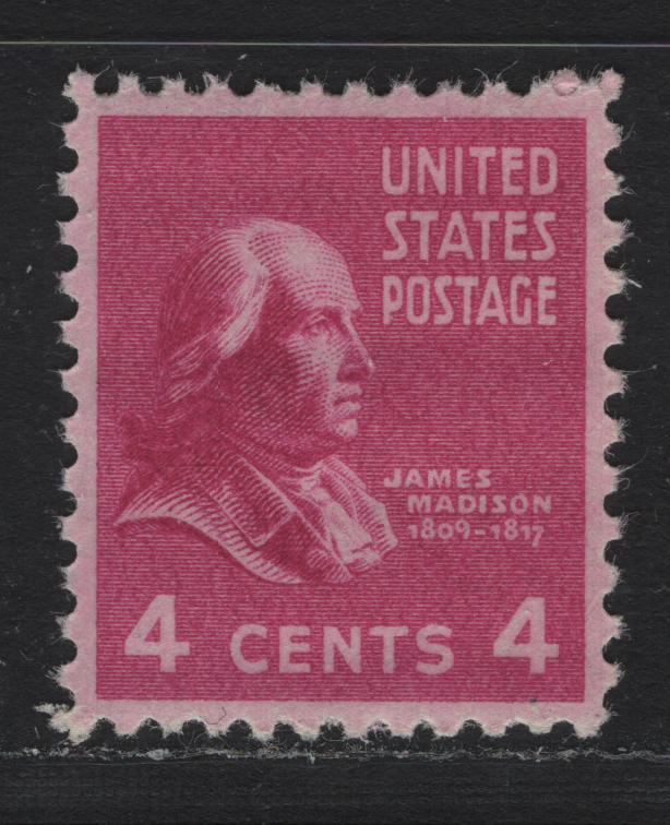 Lot 76 United States SC#808 4c Bright Rose Purple, 1938-1954 Presidental Issue, A SUP NH Single, Nearly Perfect Centering, Margins Almost Exactly Equal, Just Barely Off From Top to Bottom.