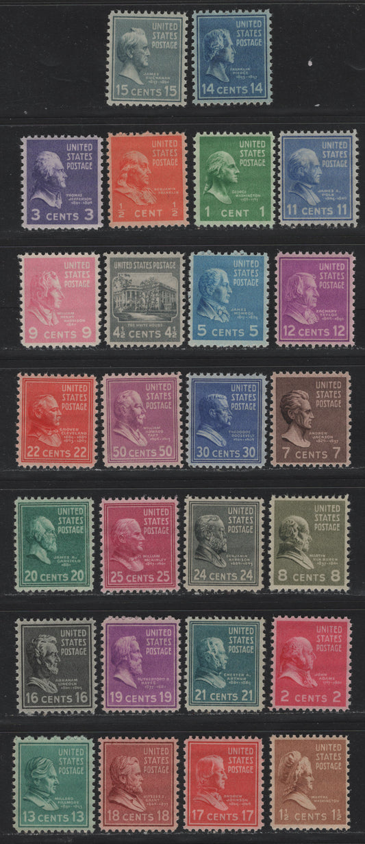 Lot 198 United States SC#803-807, 809-810, 812-831 1/2c - 50c Orange - Mauve, 1938-1954 Presidental Issue, 26 F/VFNH Singles, Nearly Complete & Mostly VF Short Set To The 50c, Missing Only The 4c, 6c & 10c