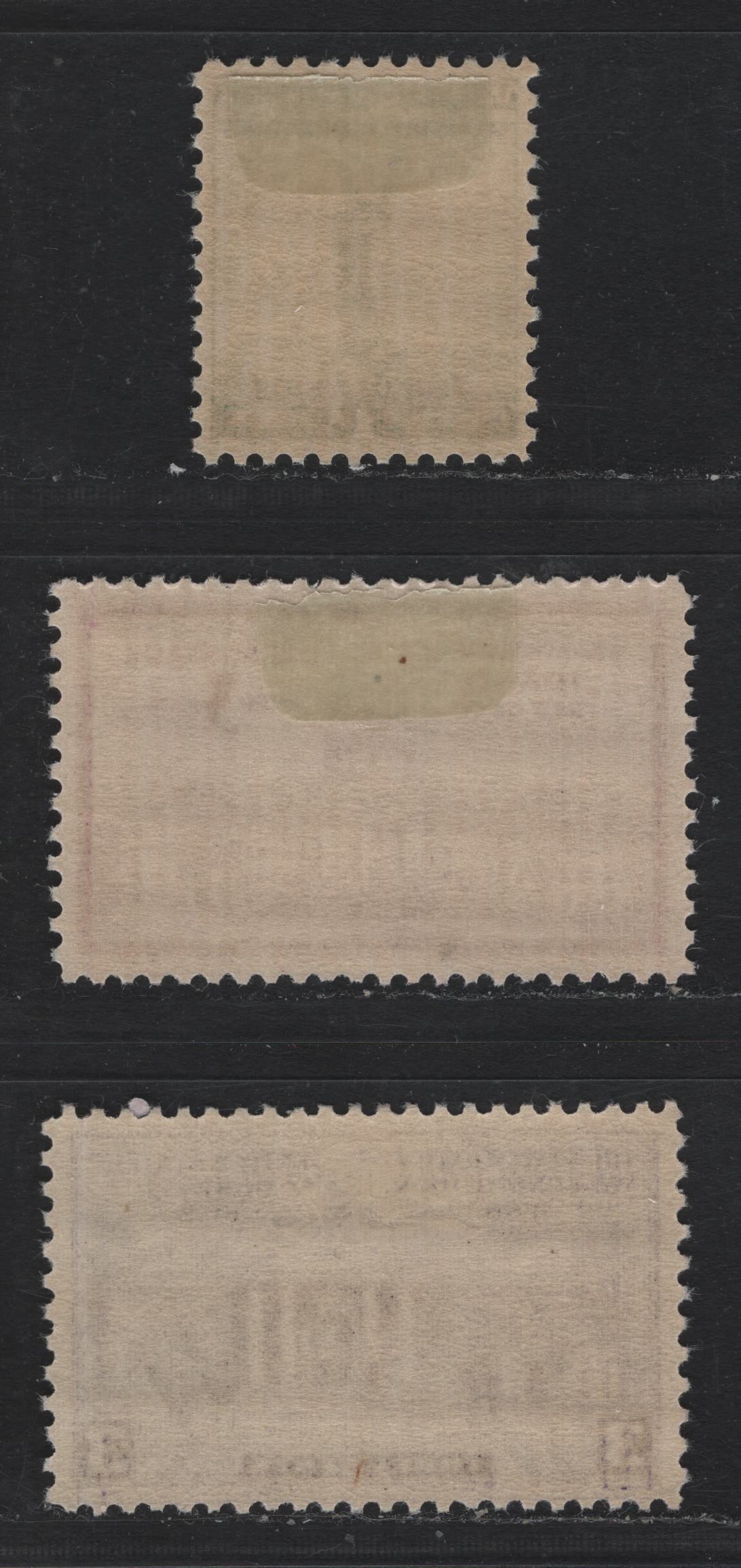 Lot 202 United States SC#835, 896,899 3c - 1c Deep Violet - Emerald Green, 1938-1940 Constitution Ratification - National Defence Issue, 3 XFOG Singles, Nearly Perfectly Centered Hinged Examples