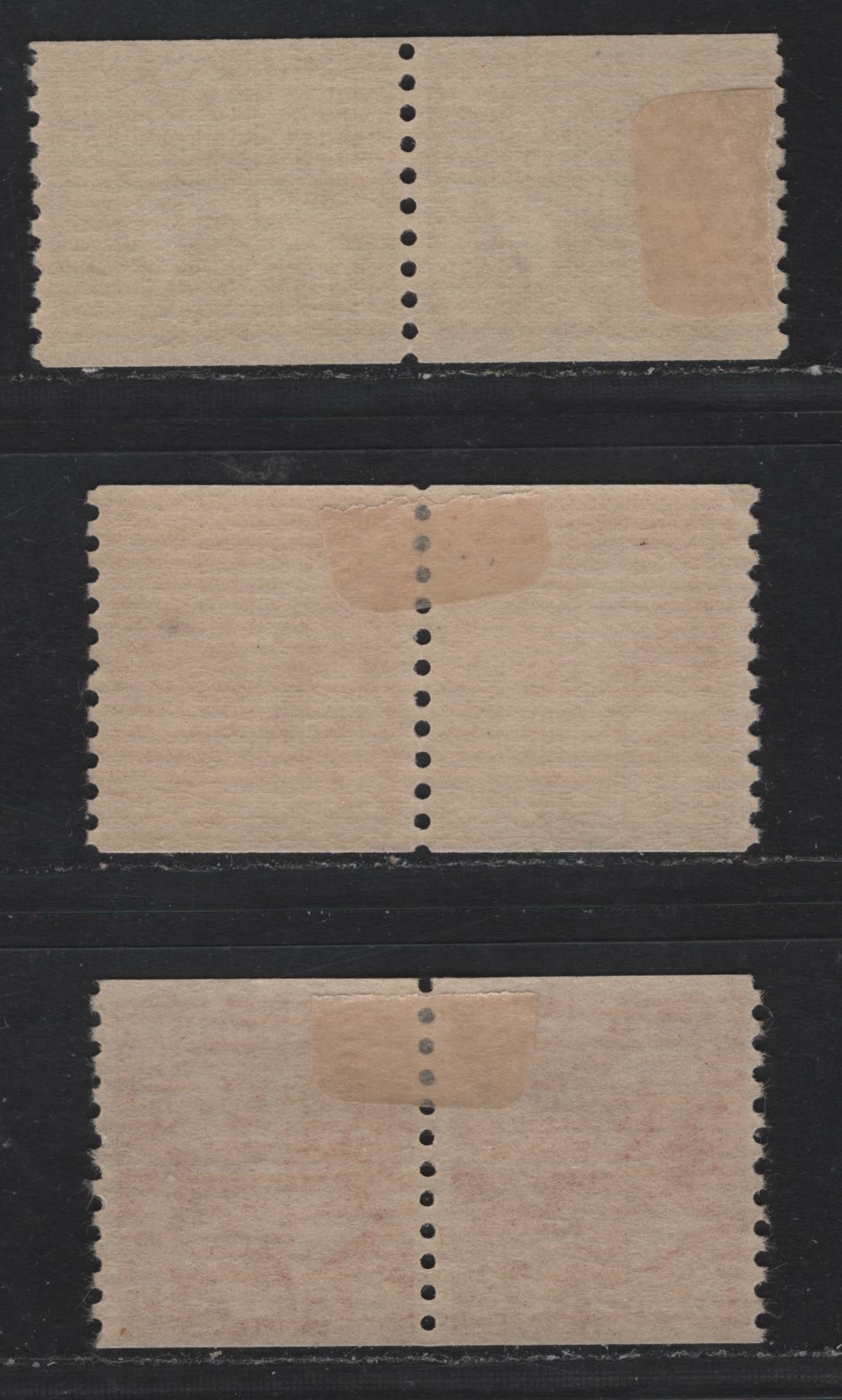Lot 204 United States SC#841, 846, 849 2c - 6c Rose Carmine - Red Orange, 1938 Presidental Issues, 3 VFOG Coil Pairs, Large Perforation Holes