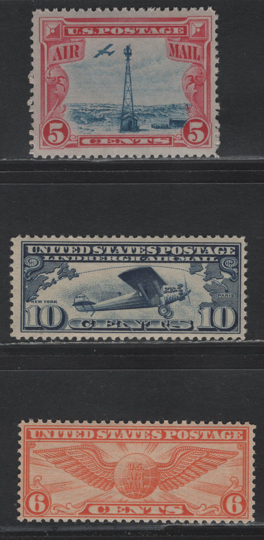 Lot 210 United States SC#C10-C11, C19 10c - 6c Dark Blue - Dull Orange, 1927 Lindbergh Airmail - Winged Globe Airmail Issues, 3 F/VFNH Singles