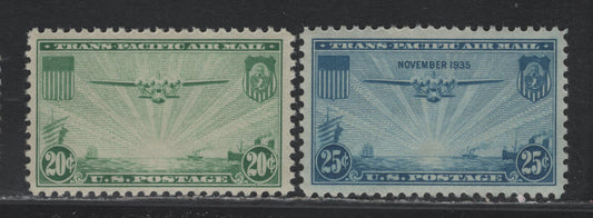 Lot 213 United States SC#C20-C21 25c - 20c Blue - Green, 1935-1937 Transpacific Issue, 2 VFNH Singles