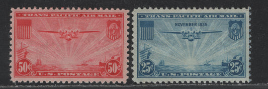 Lot 218 United States SC#C20, C22 25c - 50c Blue - Carmine, 1937 Transpacific Issue, 2 VFOG Singles