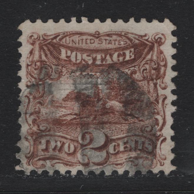 Lot 22 United States SC#113 2c Reddish Brown , 1869 Presidents Issue, A Fine Used Single, Full Grill Impression, Showing The Full 12x11 Points, Perf 11.9.