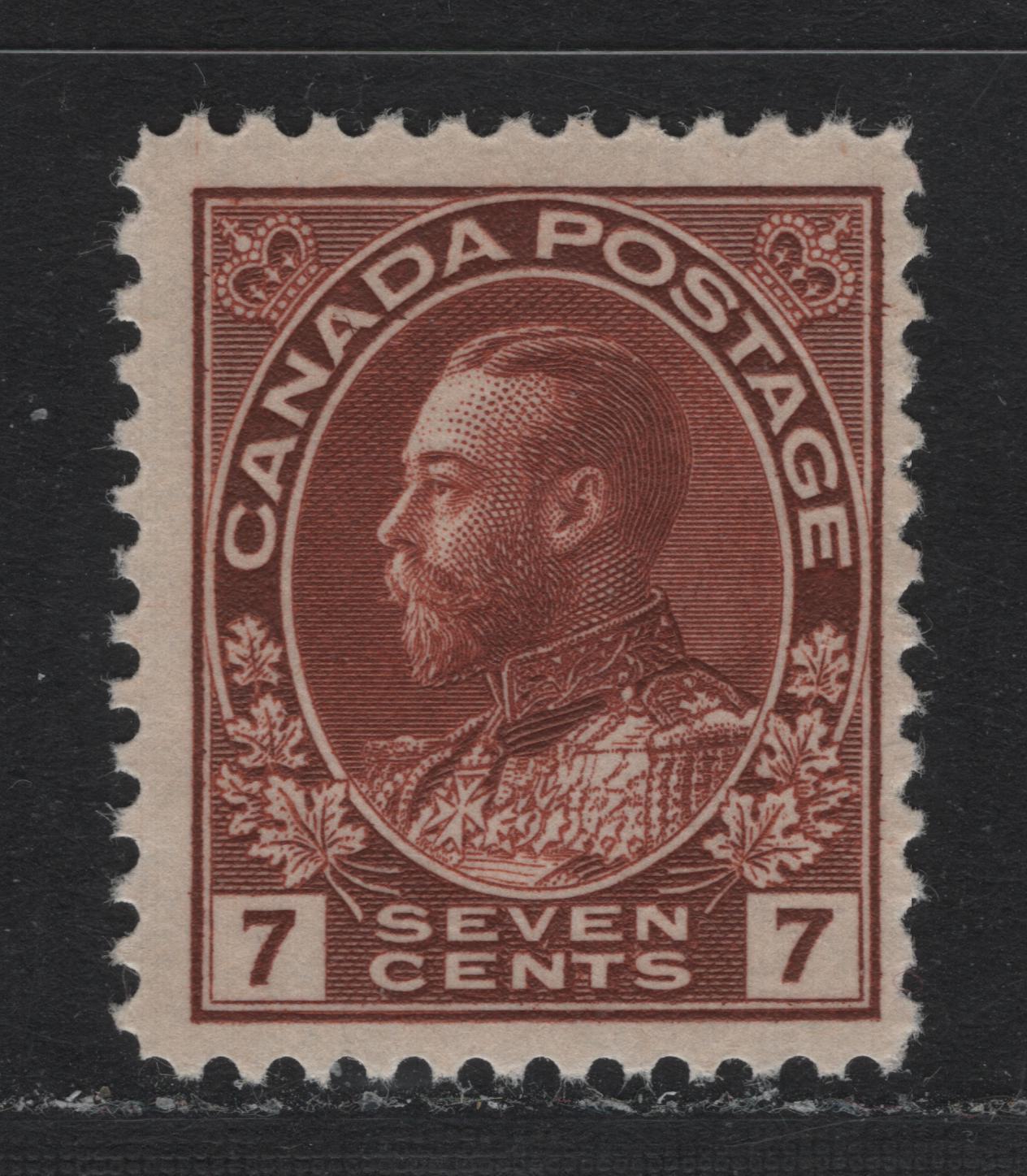 Lot 221 Canada #114b 7c Lake Brown, 1911-1925 KGV Admiral Issue, A FOG Single, ABN-E Paper, Very Weakly Retouched Frameline, Perf 12x11.9.