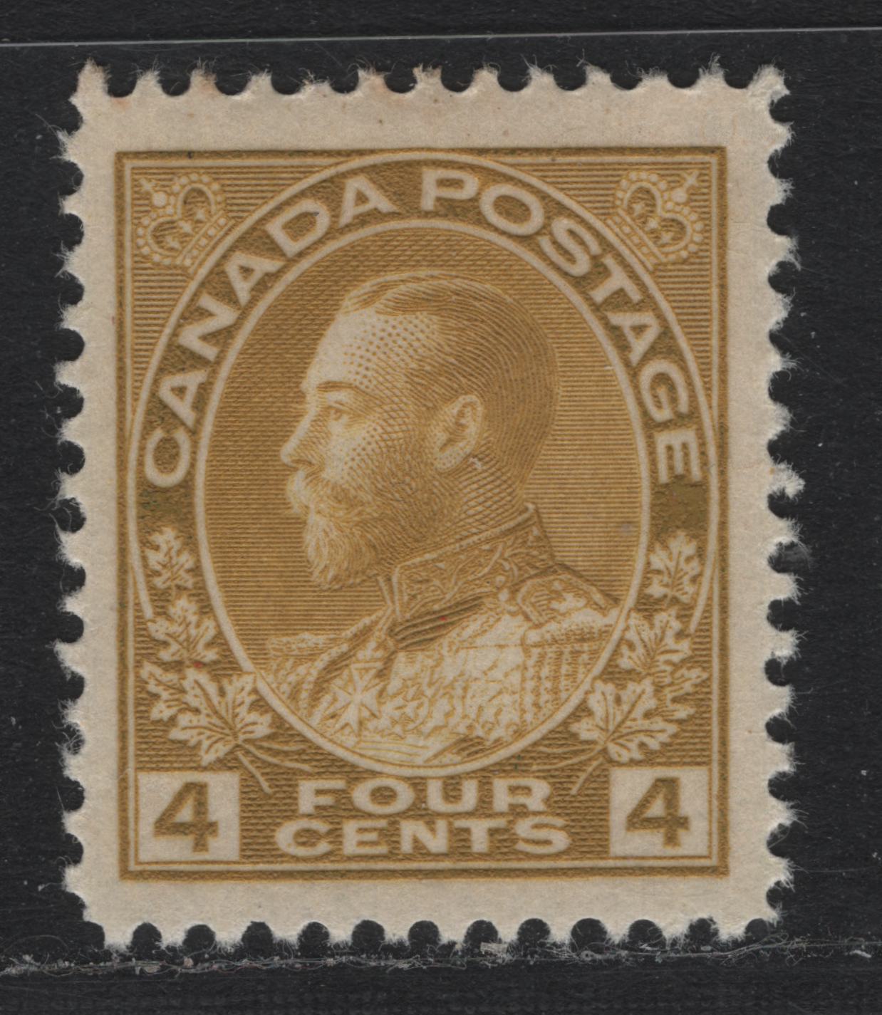 Lot 222 Canada #110d 4c Olive Bistre, 1911-1925 KGV Admiral Issue, A VGOG Single, Dry Printing, Shallow Hinge Thin In Upper Right Corner