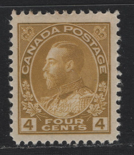 Lot 222 Canada #110d 4c Olive Bistre, 1911-1925 KGV Admiral Issue, A VGOG Single, Dry Printing, Shallow Hinge Thin In Upper Right Corner