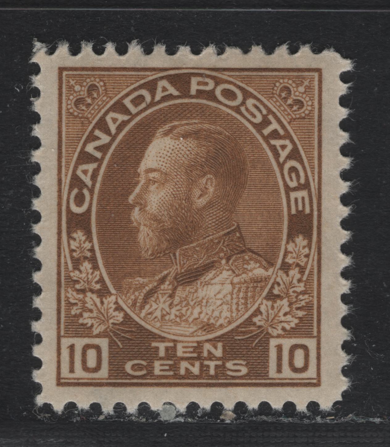 Lot 223 Canada #118 10c Bistre Brown, 1911-1925 KGV Admiral Issue, A VFOG Single, ABN-O Paper, Shallow Thin At The Bottom, Only Visible In Fluid, And Even Then Not Obvious.