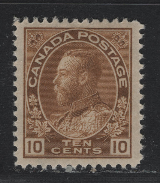 Lot 223 Canada #118 10c Bistre Brown, 1911-1925 KGV Admiral Issue, A VFOG Single, ABN-O Paper, Shallow Thin At The Bottom, Only Visible In Fluid, And Even Then Not Obvious.