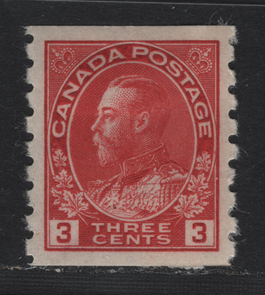 Lot 226 Canada #130b 3c Carmine Red, 1912-1924 KGV Admiral Coil Issue, A VFOG Single, Die 2, Dry Printing, ABN-I Paper, Some Adhesion On The Gum.