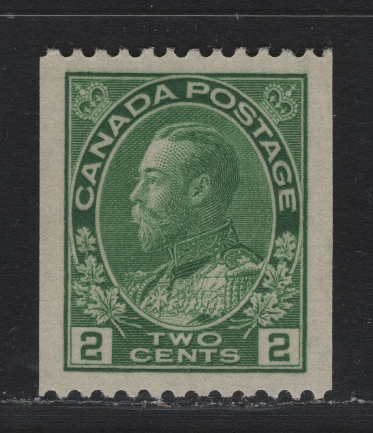 Lot 228 Canada #133 2c Yellow Green, 1915-1924 KGV Admiral Coil Issue, A Very Fine Unused Coil Single, Perf 12 Horizontal, ABN-E Paper, Both Characteristics Common To All Genuine Examples.