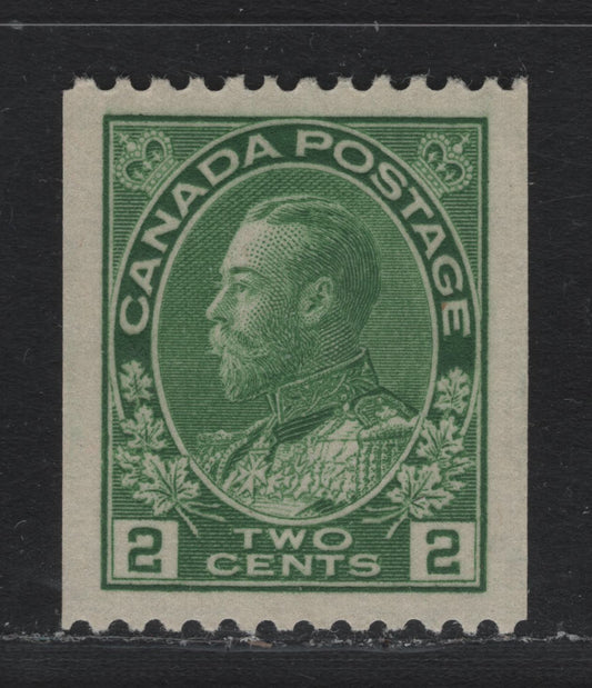 Lot 228 Canada #133 2c Yellow Green, 1915-1924 KGV Admiral Coil Issue, A Very Fine Unused Coil Single, Perf 12 Horizontal, ABN-E Paper, Both Characteristics Common To All Genuine Examples.