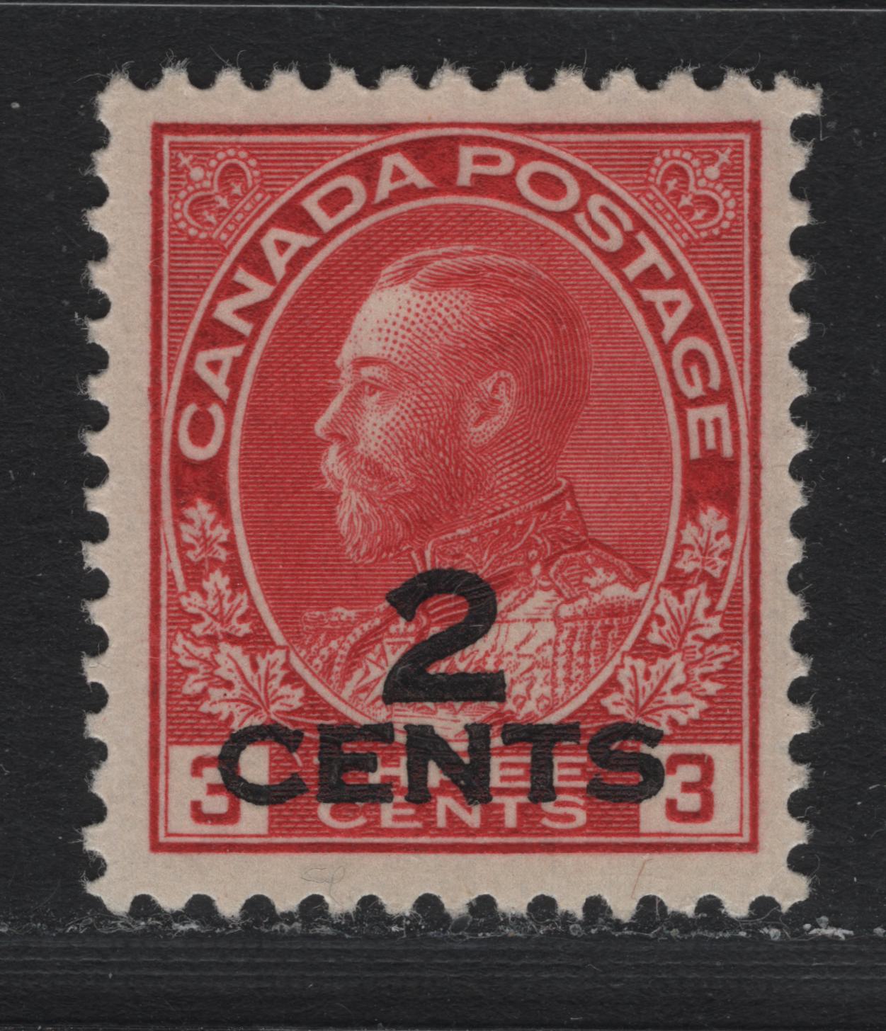 Lot 230 Canada #140 2c on 3c Carmine Red, 1926 KGV Admiral Provisional Issue, A VFOG Single, ABN-D Paper, Retouched Frameline