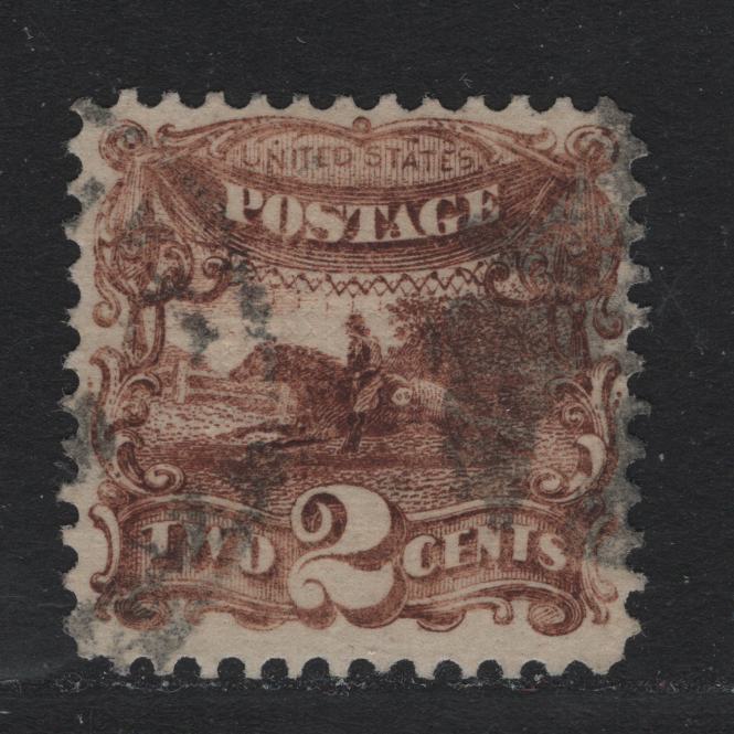 Lot 23 United States SC#113 2c Brown , 1869 Presidents Issue, A Fine Used Single, Showing Almost Full Grill Impression, Perf 11.9x12
