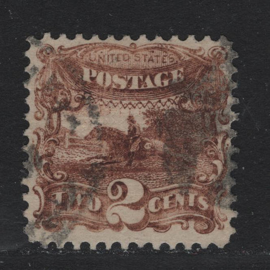 Lot 23 United States SC#113 2c Brown , 1869 Presidents Issue, A Fine Used Single, Showing Almost Full Grill Impression, Perf 11.9x12