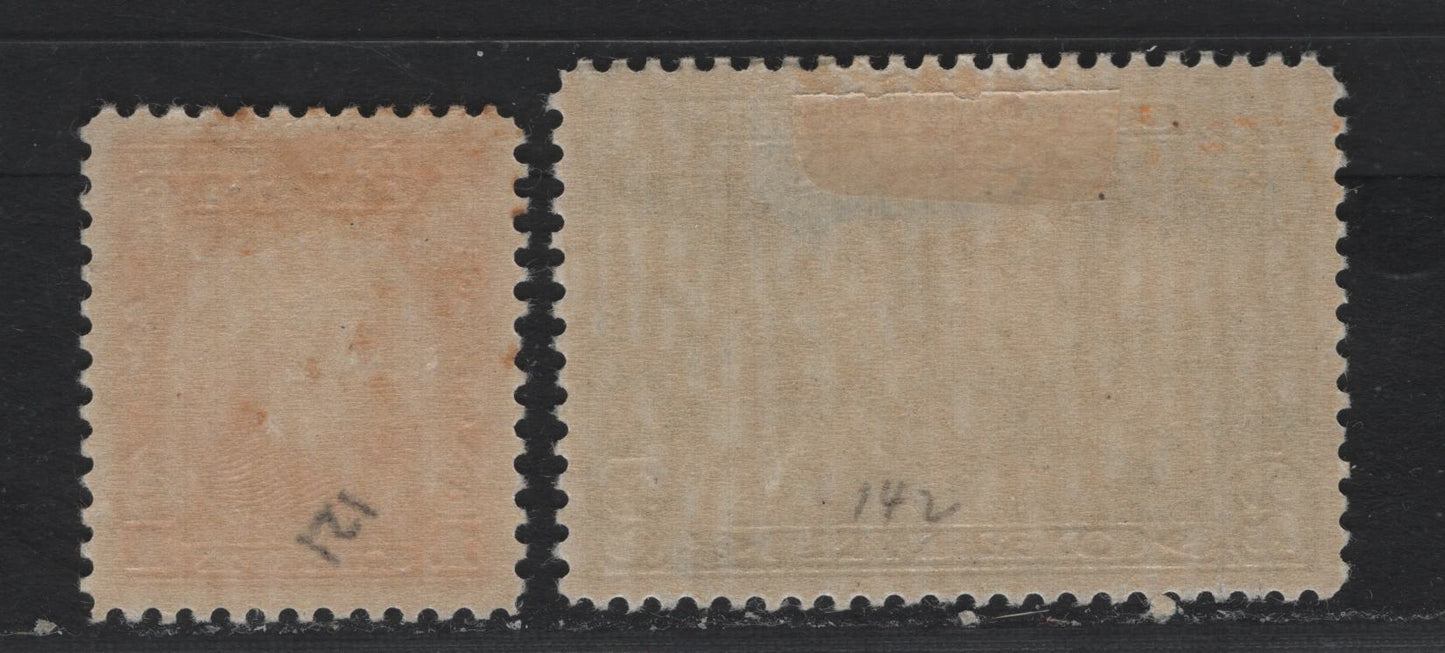 Lot 232 Canada #141-142 1c - 2c Dull Orange - Green , 1927 60th Anniv of Confederation Issue, 2 VFOG Singles, ABN-M & ABN-GGGG Papers