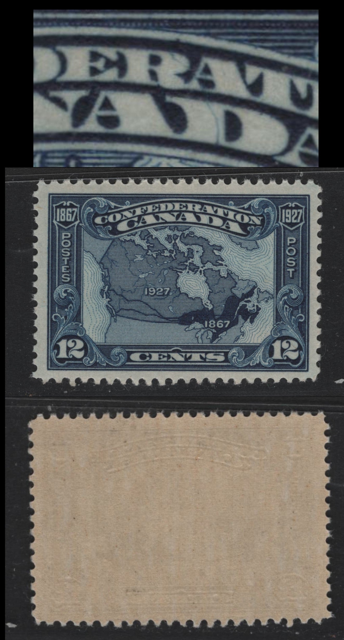 Lot 237 Canada #145 12c Deep Bright Blue , 1927 60th Anniv of Confederation Issue, A VFNH Single, ABN-JJJJ Paper, Showing Squiggly Line Through D Of Canada & R Of Confederation