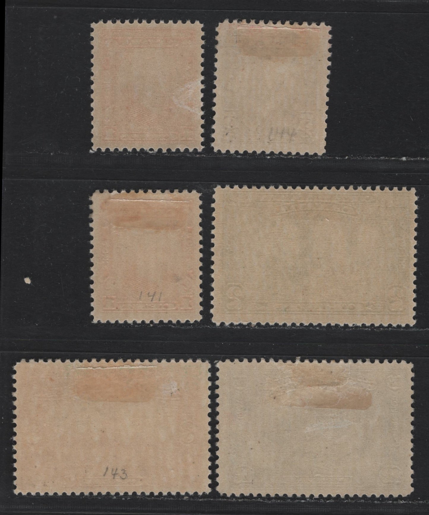 Lot 239 Canada #141-145 1c - 12c Dull Orange - Dark Bright Blue , 1927 60th Anniv of Confederation Issue, 6 FOG Singles, Complete Mint OG Set On Unchecked Paper Types, Includes 2 1c Stamps In Very Slightly Different Shades