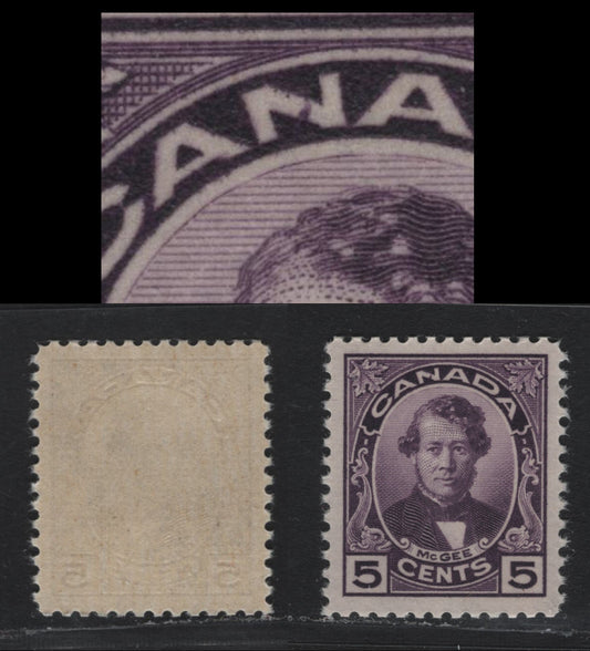 Lot 241 Canada #146 5c Dark Purple , 1927 Historical Issue, A VFNH Single, ABN-F Paper, Showing Large Dot In N of Canada