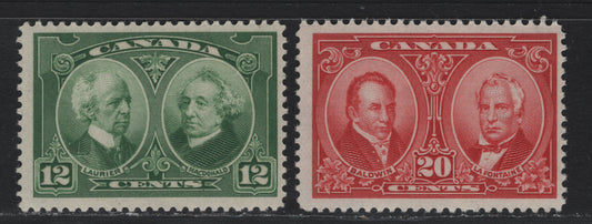 Lot 243 Canada #147-148 12c - 20c Green - Bright Carmine Red , 1927 Historical Issue, 2 FOG Singles, Unchecked As To Specific Paper Types