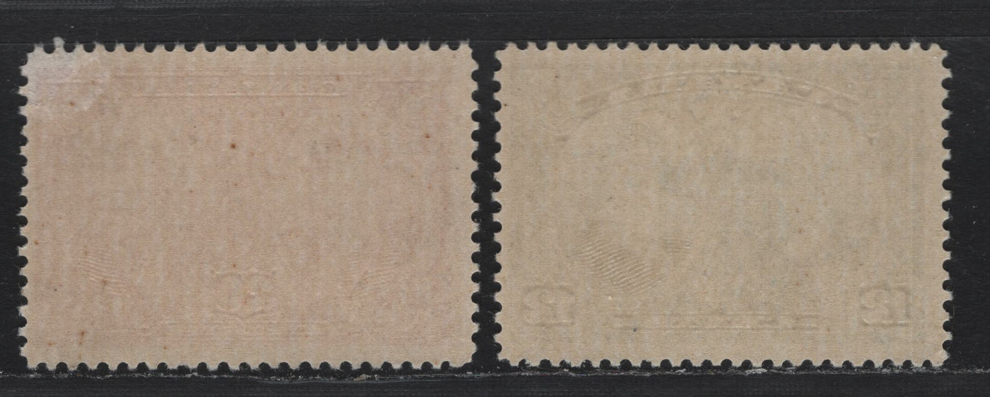Lot 243 Canada #147-148 12c - 20c Green - Bright Carmine Red , 1927 Historical Issue, 2 FOG Singles, Unchecked As To Specific Paper Types