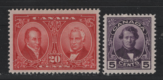 Lot 247 Canada #146, 148 5c - 20c Deep Purple - Carmine Red , 1927 Historical Issue, 2 VFOG Singles, Unchecked As To Specific Paper Types