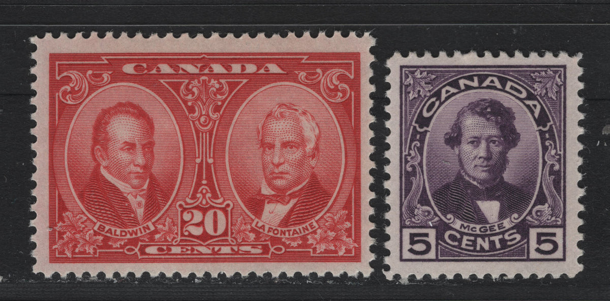 Lot 85 Canada #146, 148 5c - 20c Deep Purple - Carmine Red , 1927 Historical Issue, 2 VFOG Singles, Unchecked As To Specific Paper Types
