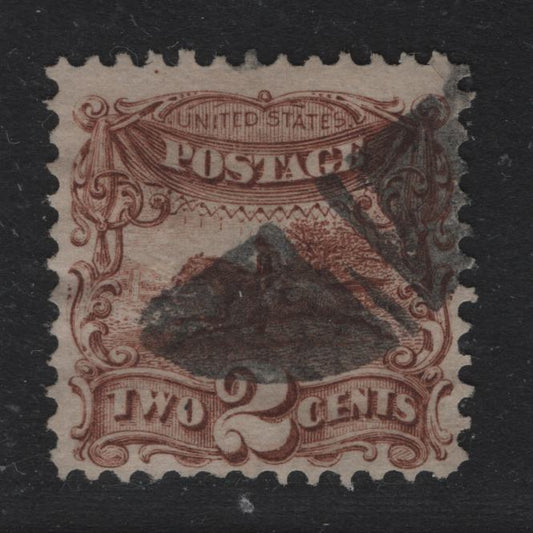 Lot 25 United States SC#113var 2c Brown , 1869 Presidents Issue, A Fine Used Single, Perf 12x11.8, Faint Grill Impression That Appears To Measure 13x9mm Which Makes it Either An Unlisted Sideways F Grill, Or A Double Grill