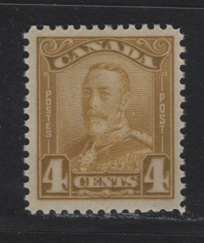 Lot 251 Canada (C) #152 4c Olive Bistre , 1928-1929 KGV Scroll Issue, A VFNH Single, ABN-XXX Paper, 3 Perfs At LR Are Slightly Clipped