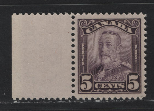 Lot 252 Canada (C) #153 5c Deep Dull Milky Violet , 1928-1929 KGV Scroll Issue, A XFNH Single, ABN-M Paper, Nearly Perfectly Centered Amid Balanced, Opposing Margins