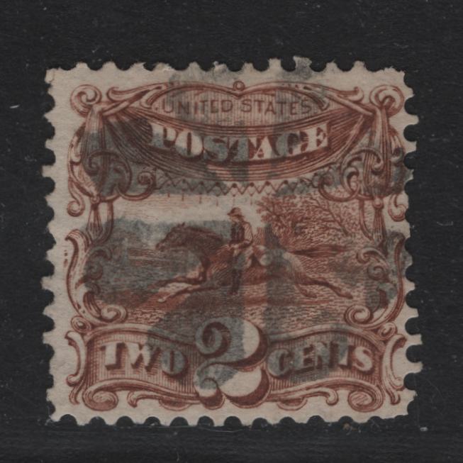 Lot 26 United States SC#113var 2c Brown , 1869 Presidents Issue, A Fine Used Single, Split Grill Showing Part Of A Grill Impression At the Top Of The Stamp, Perf 11.9x12.1