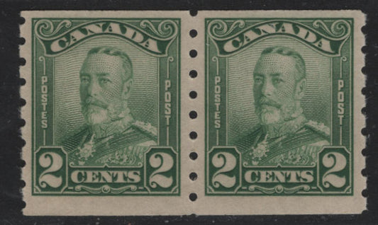 Lot 262 Canada #161 2c Green , 1929 KGV Scroll Coil Issue, A VFNH Coil Pair, ABN-OOOO Paper