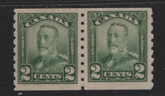 Lot 263 Canada #161i 2c Green , 1929 KGV Scroll Coil Issue, A VFOG Paste-Up Coil Pair, ABN-OOOO Paper