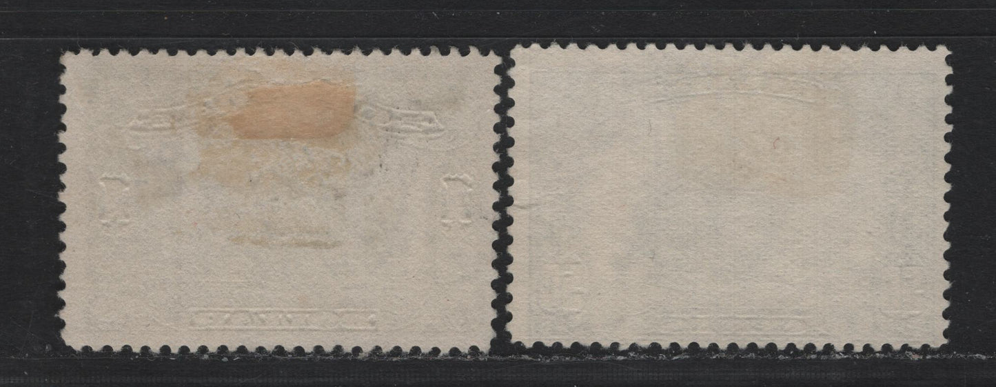Lot 270 Canada #158-159 50c - $1 Dark Blue - Olive Green , 1928-1929 KGV Scroll Issue, 2 Fine Used Singles, ABN-Q & ABN-M Papers