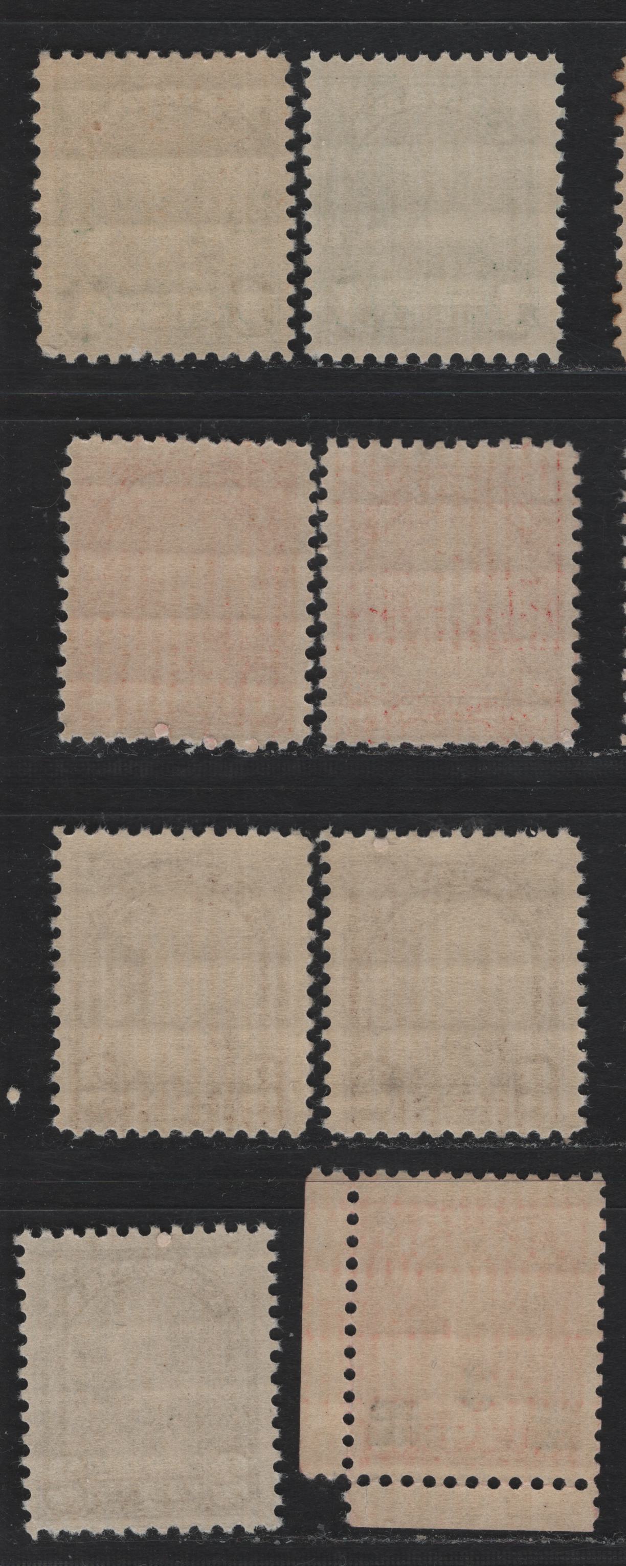 Lot 281 Canada (C) #163,b, 165,a, 166,b, 191 1c - 3c on 2c Myrtle Green - Scarlet , 1930-1932 KGV Arch/Leaf - Provisional Issues, 8 FNH Singles, Unchecked As to Specific Paper & Perfs