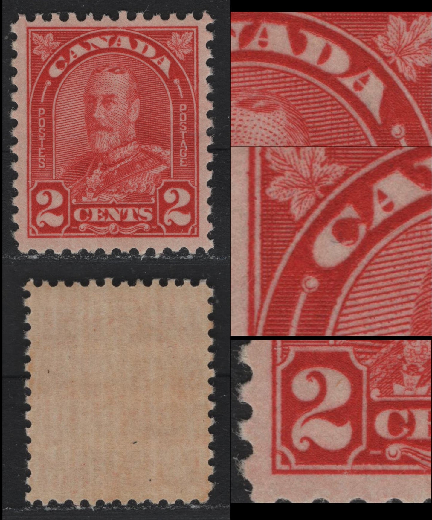 Lot 283 Canada #165avar 2c Scarlet , 1930-1931 KGV Arch/Leaf Issue, A VFNH Single, BABN-M Papers, Die 2, Perf 11.1x10.9, Showing Traces Of A Re-Entry In The D & C Of Canada & Left 2.