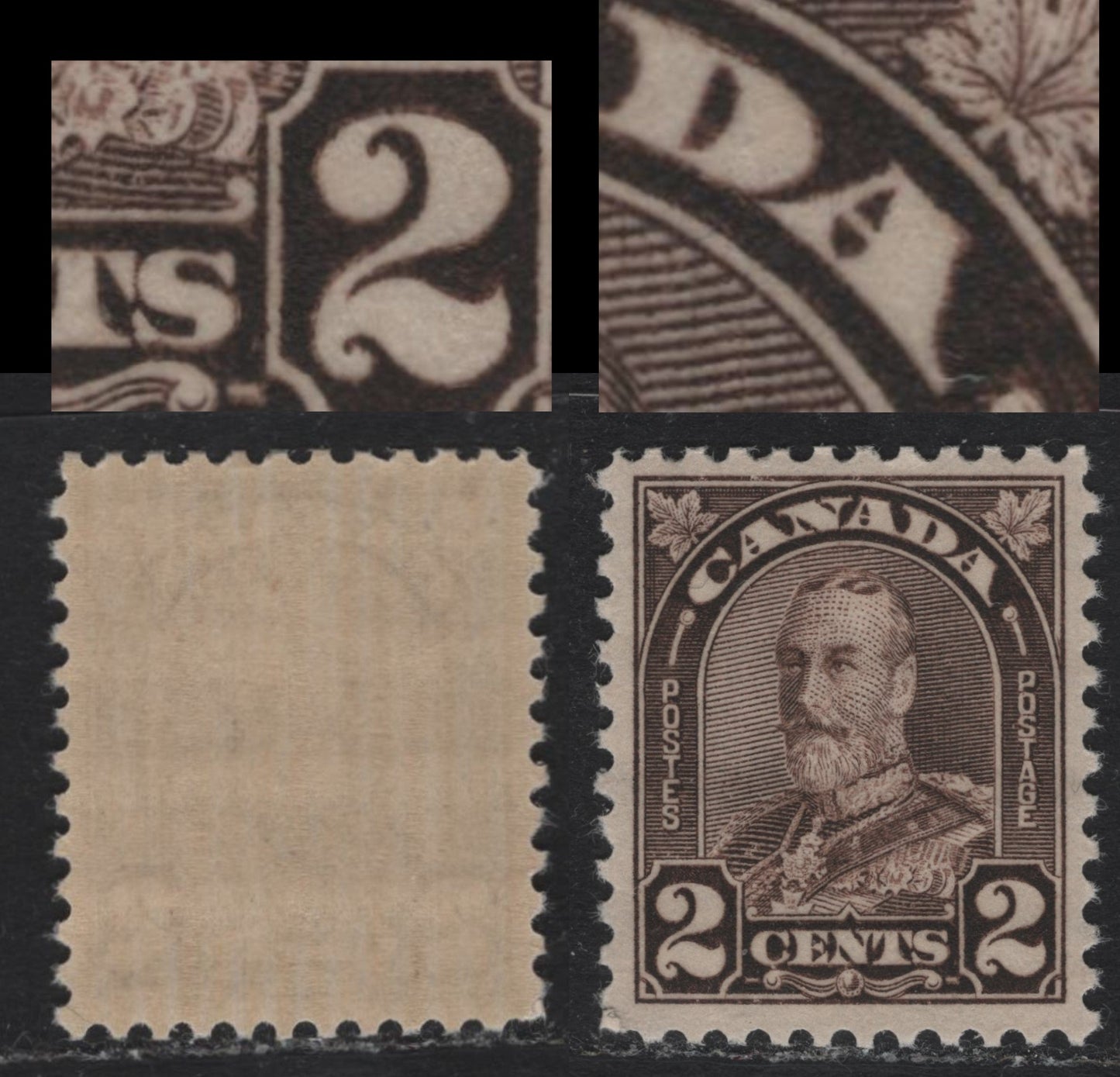 Lot 286 Canada #166var 2c Dark Brown , 1930-1931 KGV Arch/Leaf Issue, A VFNH Single, BABN-M Paper, Die 2, Perf 11x10.9, 18x22mm Design, Showing Traces Of Re-Entry In D Of Canada & S Of Cents.
