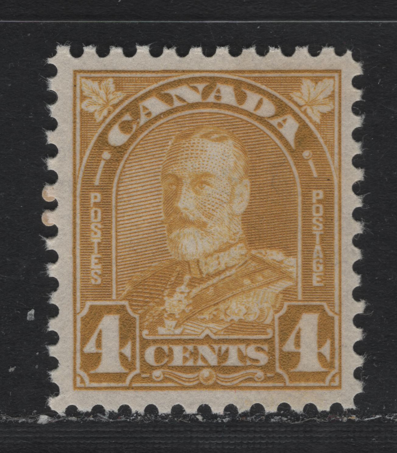 Lot 294 Canada #168 4c Bistre Yellow , 1930-1931 KGV Arch/Leaf Issue, A VFNH Single, BABN-D Paper, Perf 10.8