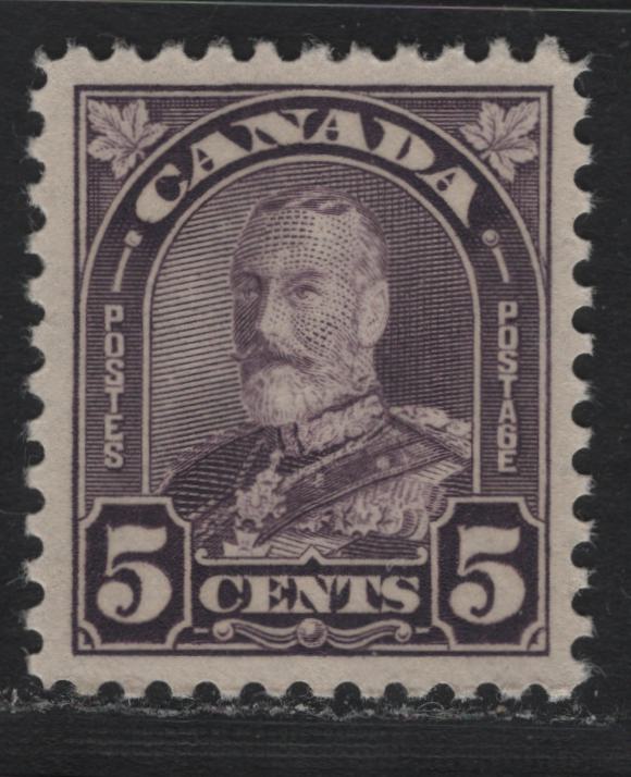 Lot 298 Canada #169a 5c Dull Violet , 1930-1931 KGV Arch/Leaf Issue, A VFNH Single, Jumbo Margined & Mathematically Centered Example