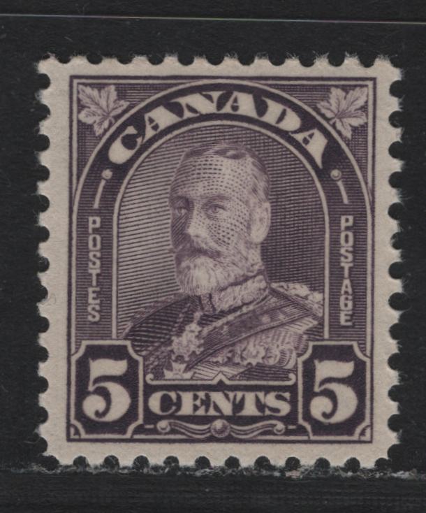 Lot 299 Canada #169a 5c Dull Violet , 1930-1931 KGV Arch/Leaf Issue, A VFNH Single, BABN-D Paper, Perf 10.8, 18.25x22mm Design.