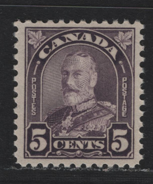 Lot 299 Canada #169a 5c Dull Violet , 1930-1931 KGV Arch/Leaf Issue, A VFNH Single, BABN-D Paper, Perf 10.8, 18.25x22mm Design.