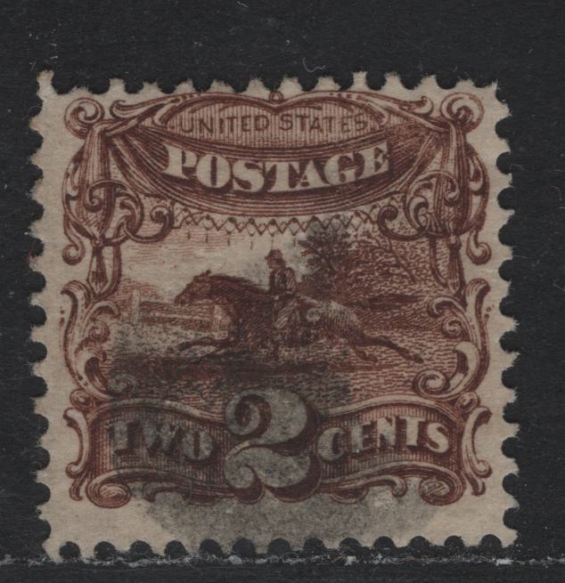Lot 30 United States SC#113var 2c Dark Brown , 1869 Presidents Issue, A Fine Used Single, Horizontal Scratch Under Scroll That Is Underneath '0' of Two, Unlisted In Scott & Scott Specialized, Perf 12.