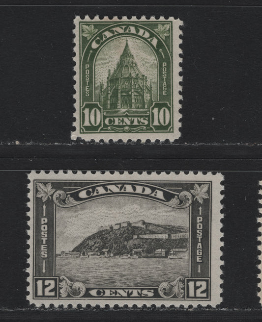Lot 308A Canada #173-174 10c - 12c Olive Green - Gray Black , 1930-1931 KGV Arch/Leaf Issue, 2 FNH Singles, BABN-D & BABN-V Papers