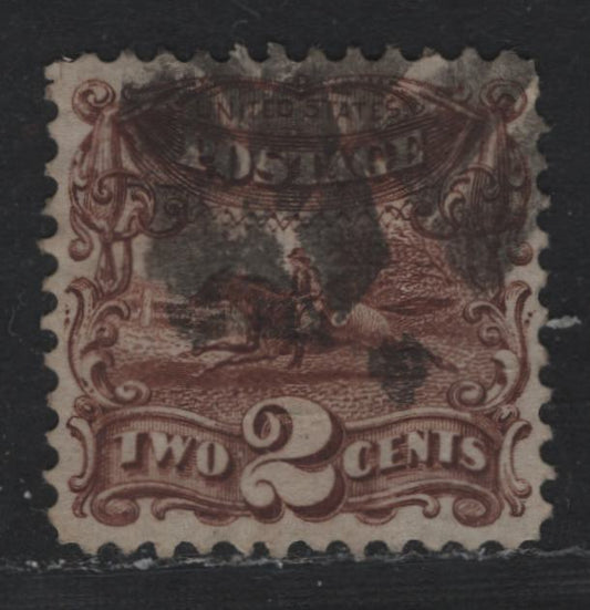 Lot 31 United States SC#113 2c Dark Brown , 1869 Presidents Issue, A Very Fine Used Single, Perf 11.9x12.1, Full Grill Impression, Segmented Cork Cancel.