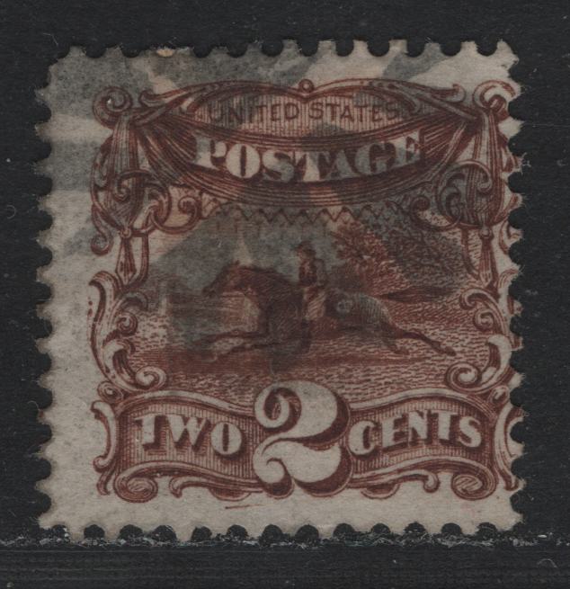 Lot 32 United States SC#113 2c Dark Brown , 1869 Presidents Issue, A Very Good Used Single, Perf 11.9x12.1, Full Grill Impression, Arrowheads Cancel.