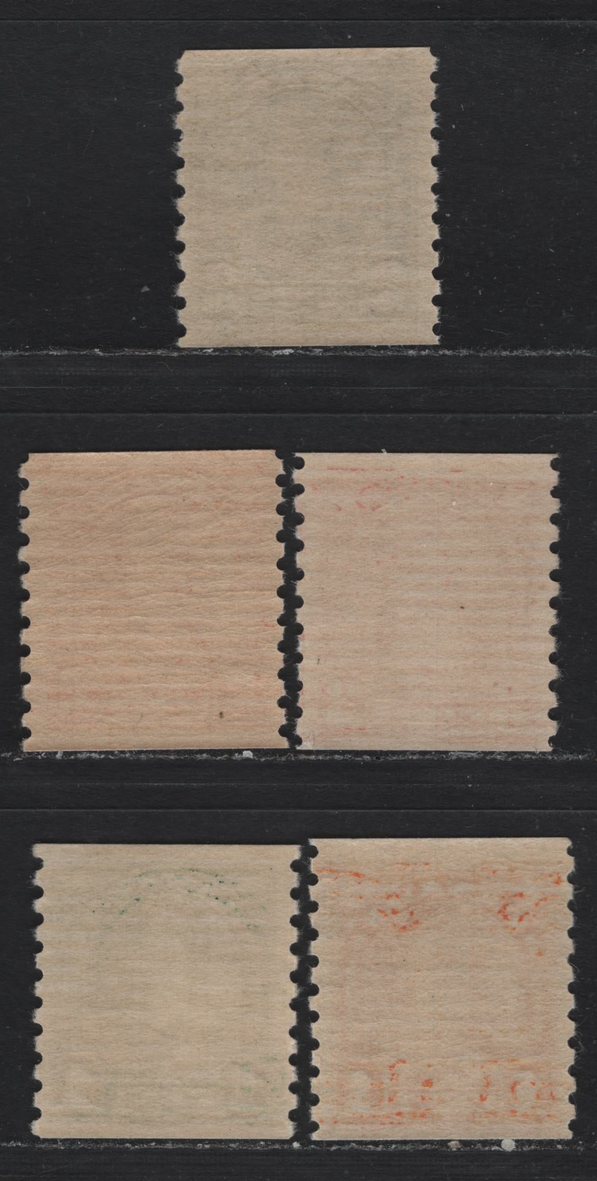 Lot 325 Canada #178-181, 183 1c - 3c on 2c Orange -Deep Red , 1930-1931 KGV Arch/Leaf Coil Issue, 5 FOG/NH Coil Singles, Unchecked As To Specific Types, All NH Except 1c Myrtle Green